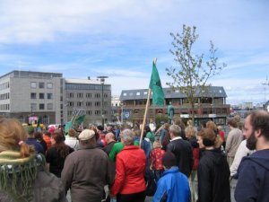 People marching on May first in Reykjavík